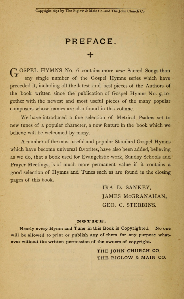 Gospel Hymns No. 6 page v