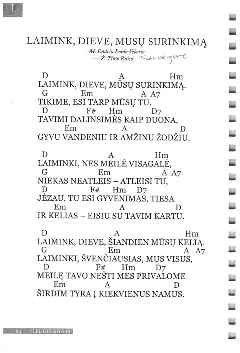 Giesmynas: Vilniaus Laisvųjų Krikščionių Bažnyčios page 102