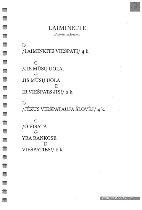 Giesmynas: Vilniaus Laisvųjų Krikščionių Bažnyčios page 103