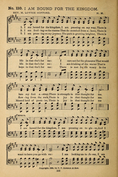 Gospel Melodies: a collection of sacred songs for use in Gospel Meetings, Social Gatheriing, &c., &c. page 112