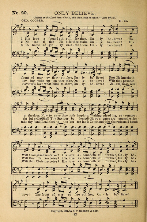Gospel Melodies: a collection of sacred songs for use in Gospel Meetings, Social Gatheriing, &c., &c. page 22
