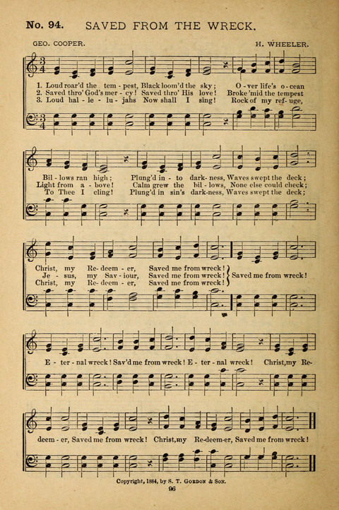 Gospel Melodies: a collection of sacred songs for use in Gospel Meetings, Social Gatheriing, &c., &c. page 96