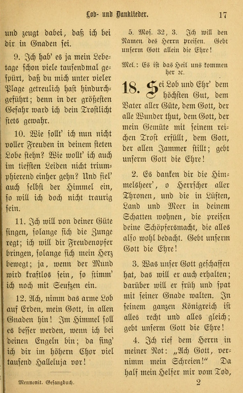 Gesangbuch in Mennoniten-Gemeinden in Kirche und Haus (4th ed.) page 17