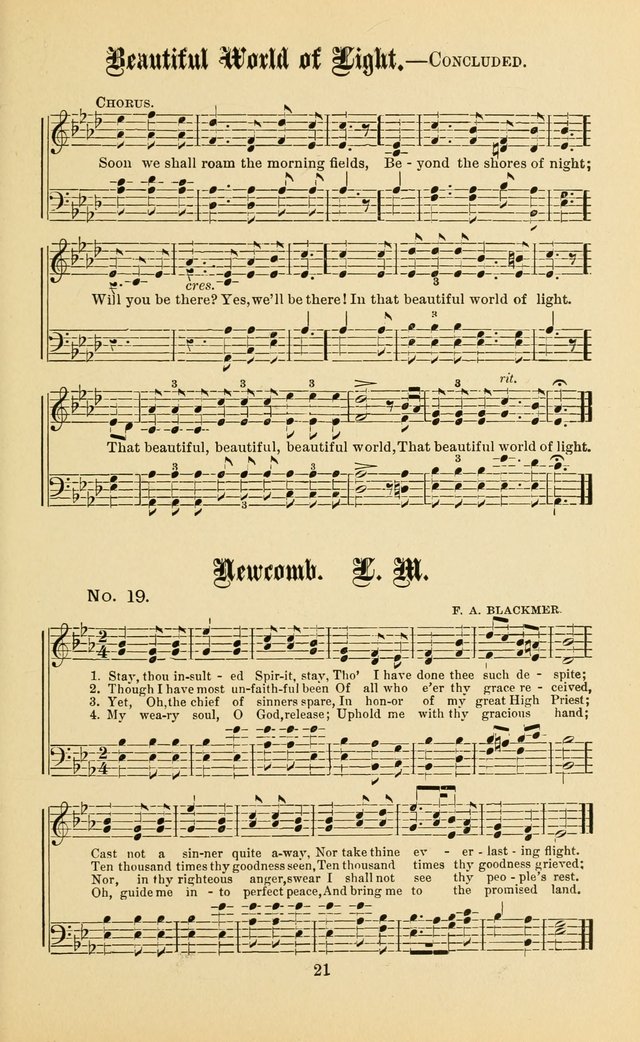 Gospel in Song: a new collection of "hymns and spiritual songs," for use in Sunday schools, praise meetings, prayer meetings, revival meetings, camp meetings and in other places ... page 21