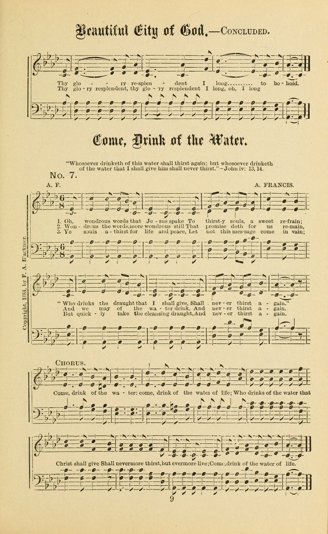 Gospel in Song: a new collection of "hymns and spiritual songs," for use in Sunday schools, praise meetings, prayer meetings, revival meetings, camp meetings and in other places ... page 9