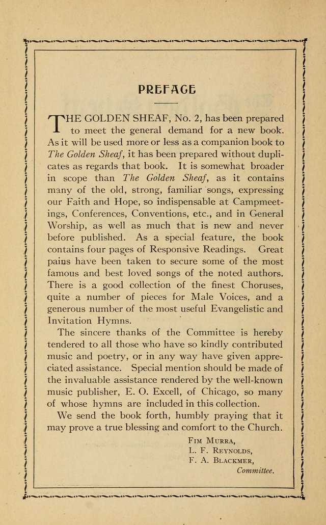 The Golden Sheaf No. 2: a collection of gospel hymns, new and old, responsive readings, hymns for the Sunday school, young people