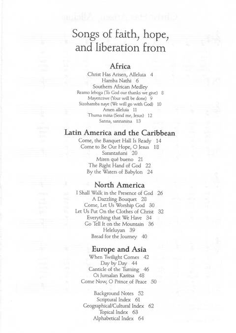 Global Songs 2: songs of faith, hope, and liberation from the church aroundd the world page 3