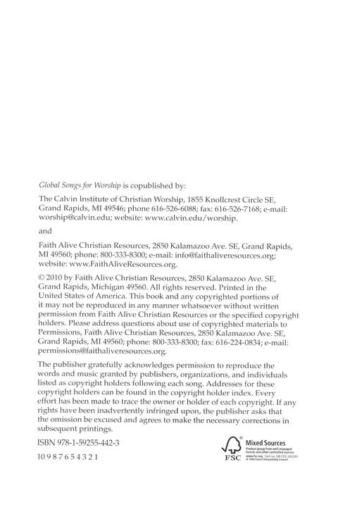 Global Songs for Worship page ii