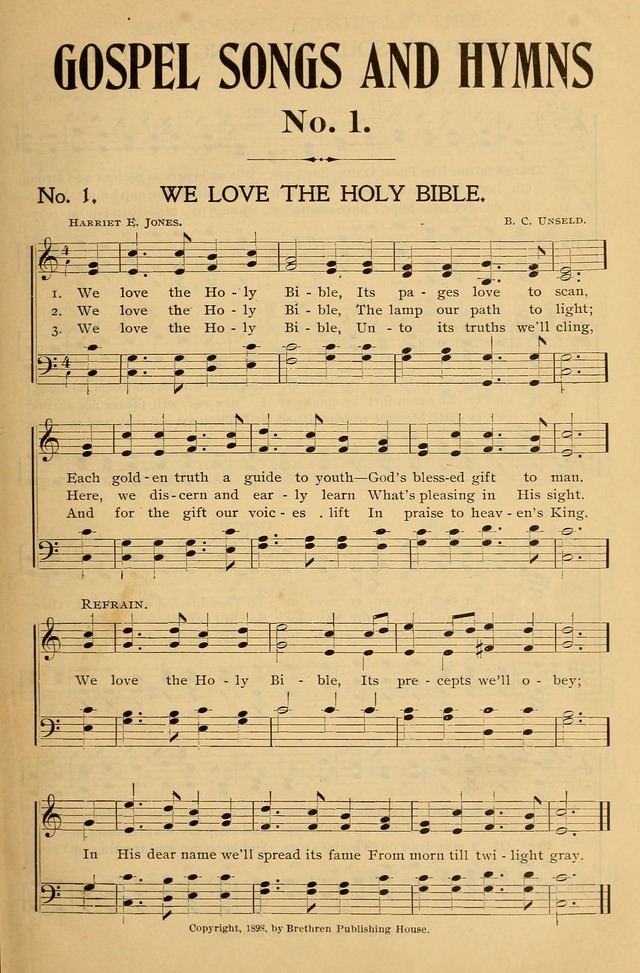 Gospel Songs and Hymns No. 1: for the sunday school, prayer meeting, social meeting, general song service page 1