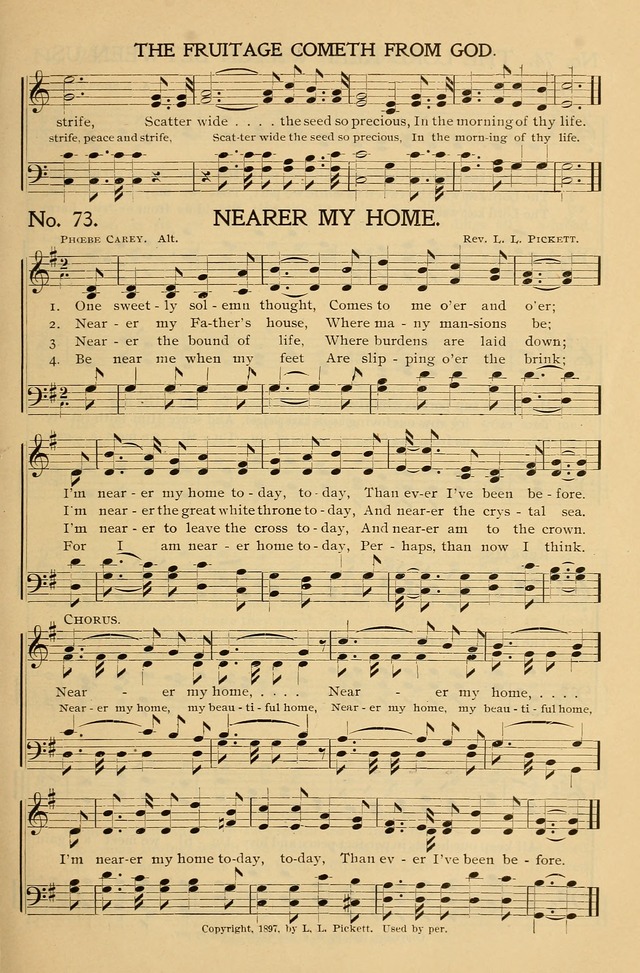 Gospel Songs and Hymns No. 1: for the sunday school, prayer meeting, social meeting, general song service page 73