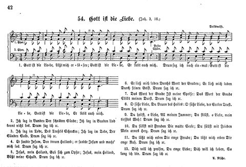 Das geistliche Volkslied: Sammlung geistlicher Lieder für außergottesdienstliche Kreise in vierstimmigem Satze, zugleich asl Begleiterin der "Kleine Missionsharfe" (10. Auflage) page 42