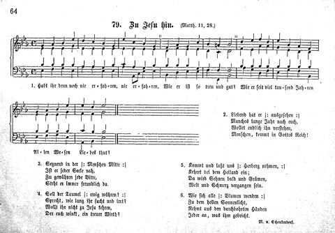 Das geistliche Volkslied: Sammlung geistlicher Lieder für außergottesdienstliche Kreise in vierstimmigem Satze, zugleich asl Begleiterin der "Kleine Missionsharfe" (10. Auflage) page 64