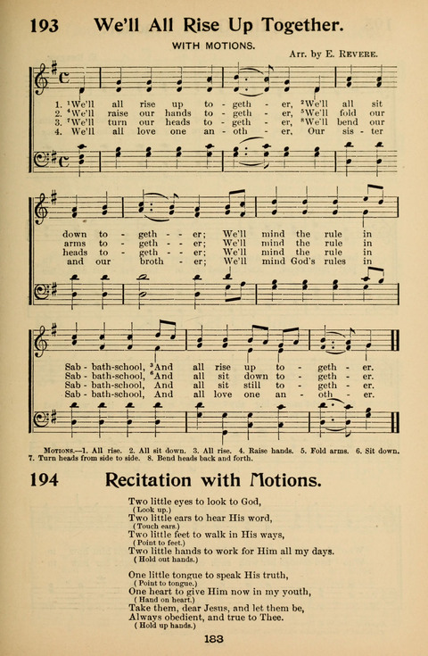 Hymnal for Primary Classes: a collection of hymns and tunes, recitations and exercises, being a manual for primary Sunday-schools (With Tunes)) page 185