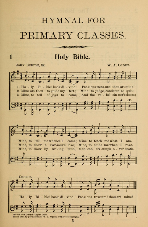 Hymnal for Primary Classes: a collection of hymns and tunes, recitations and exercises, being a manual for primary Sunday-schools (With Tunes)) page 3