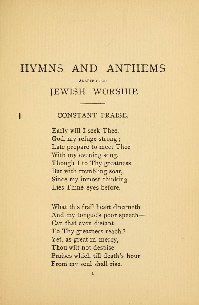 Hymns and Anthems adapted for Jewish Worship page 1