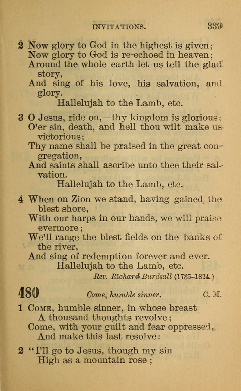 Hymns of the Ages: for Public and Social Worship, Approved and Recommended ... by the General Assembly of the Presbyterian Church in the U.S. (Second ed.) page 339