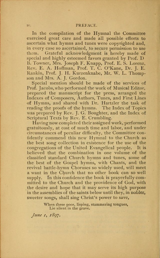 Hymn Book of the United Evangelical Church page viii