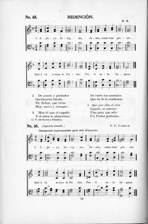 Himnario Cristiano para uso de las Iglesias Evangélicas page 70