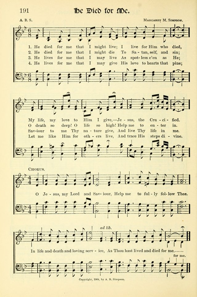 Hymns of the Christian Life. No. 3: for church worship, conventions, evangelistic services, prayer meetings, missionary meetings, revival services, rescue mission work and Sunday schools page 192