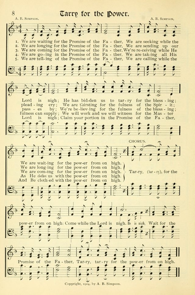 Hymns of the Christian Life. No. 3: for church worship, conventions, evangelistic services, prayer meetings, missionary meetings, revival services, rescue mission work and Sunday schools page 8