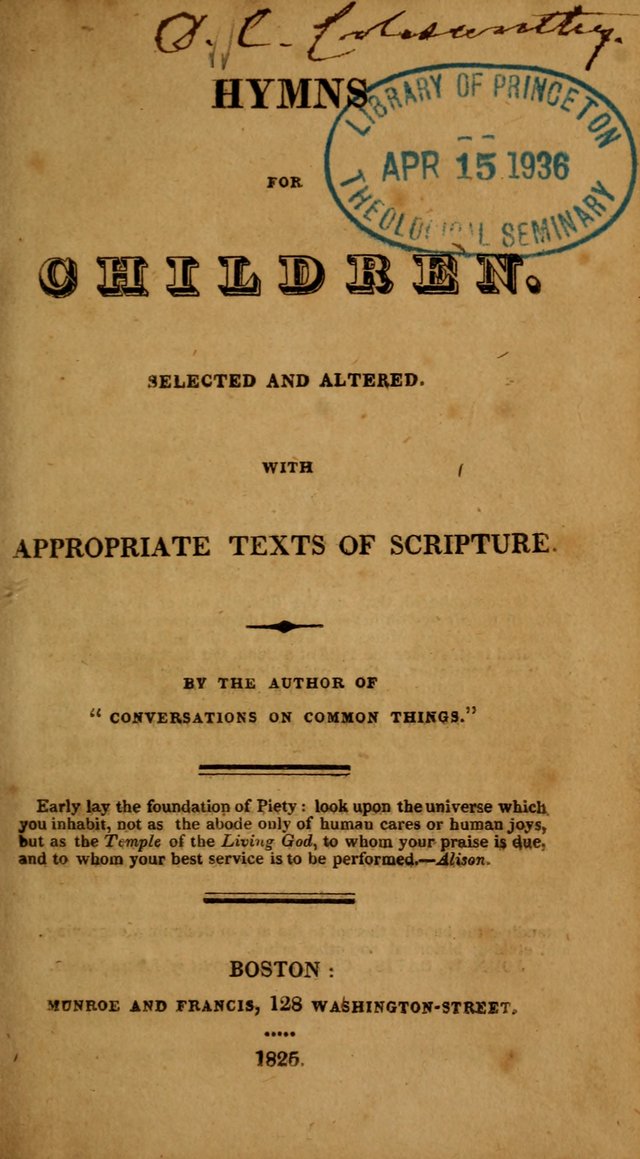 Hymns for Children, Selected and Altered page iii