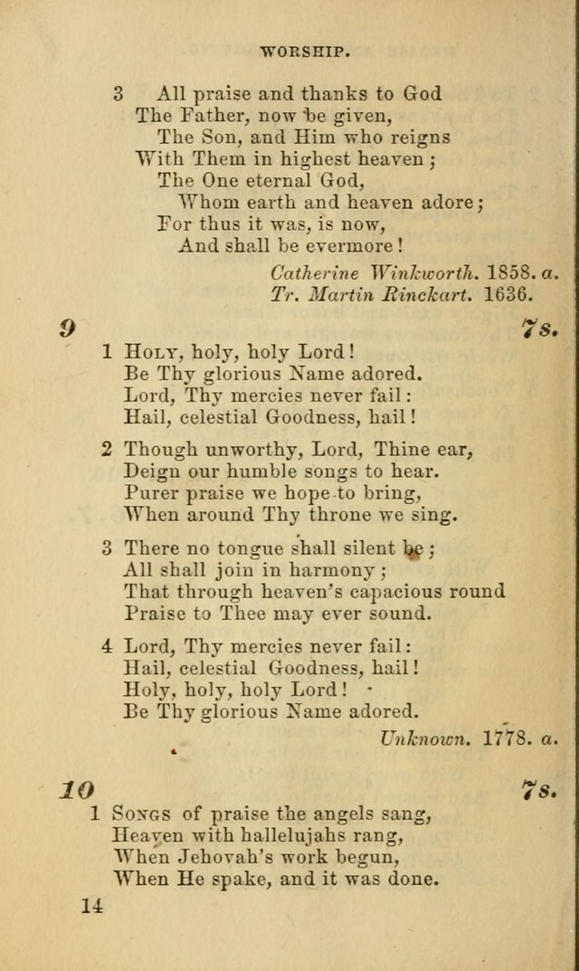 Hymns for the use of the Evangelical Lutheran Church, by the Authority of the Ministerium of Pennsylvania page 14