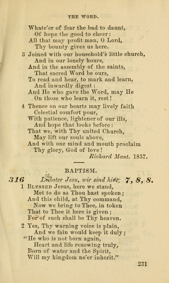 Hymns for the use of the Evangelical Lutheran Church, by the Authority of the Ministerium of Pennsylvania page 231