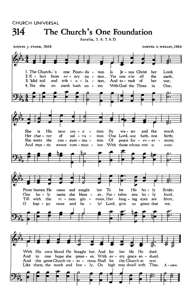 The Hymnal Of The Evangelical United Brethren Church 314 The Church S One Foundation Hymnary Org