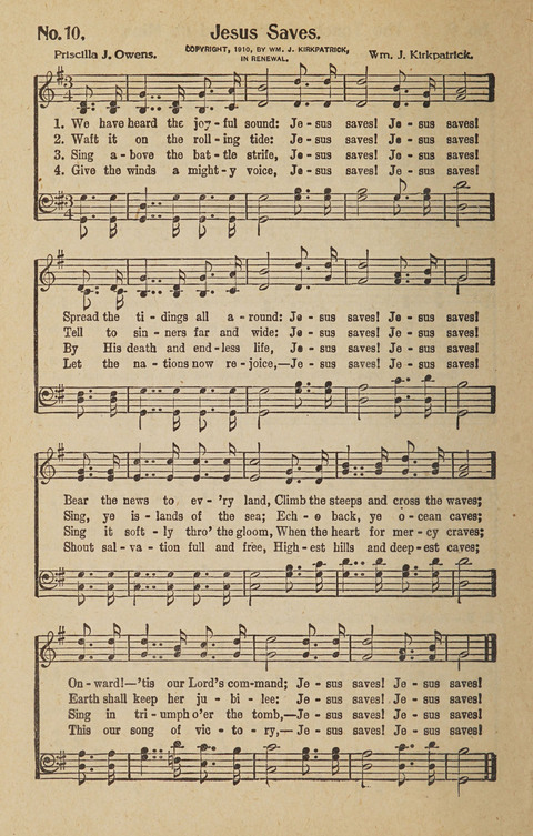 Hosanna in the Highest: a choice selection of beautiful gospel songs for the Sunday school, church, the home, and evangelistic services page 10