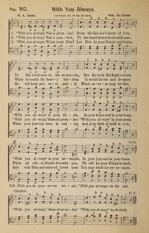 Hosanna in the Highest: a choice selection of beautiful gospel songs for the Sunday school, church, the home, and evangelistic services page 102