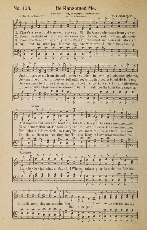 Hosanna in the Highest: a choice selection of beautiful gospel songs for the Sunday school, church, the home, and evangelistic services page 128