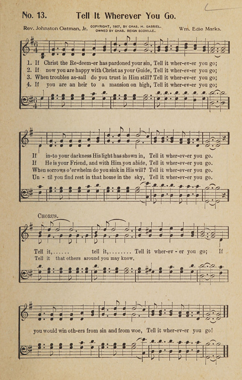 Hosanna in the Highest: a choice selection of beautiful gospel songs for the Sunday school, church, the home, and evangelistic services page 13