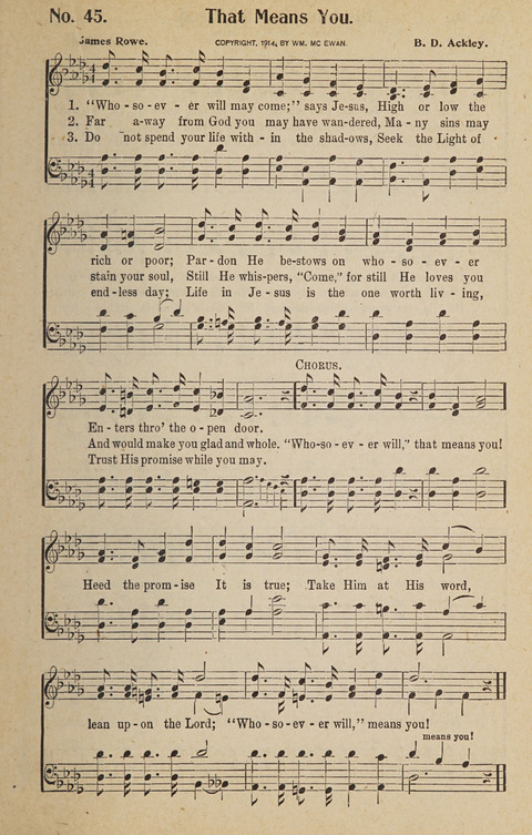 Hosanna in the Highest: a choice selection of beautiful gospel songs for the Sunday school, church, the home, and evangelistic services page 45