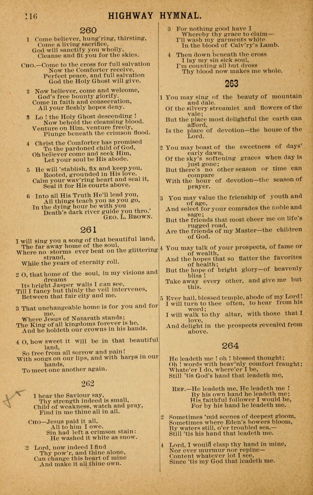 The Highway Hymnal: a choice collection of popular hymns and music, new and old. Arranged for the work in camp, convention, church and home page 116