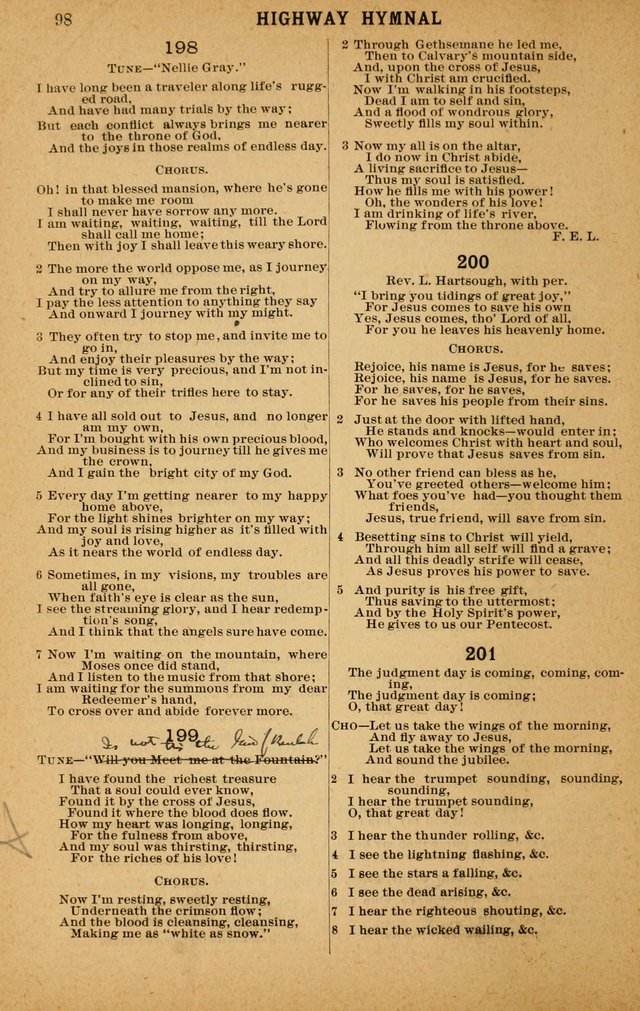 The Highway Hymnal: a choice collection of popular hymns and music, new and old. Arranged for the work in camp, convention, church and home page 98