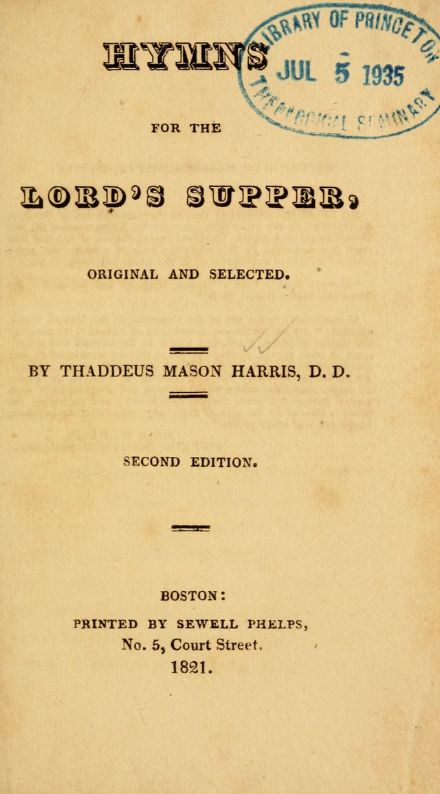 Hymns for the Lords Supper: original and selected. (2nd ed.) page 1