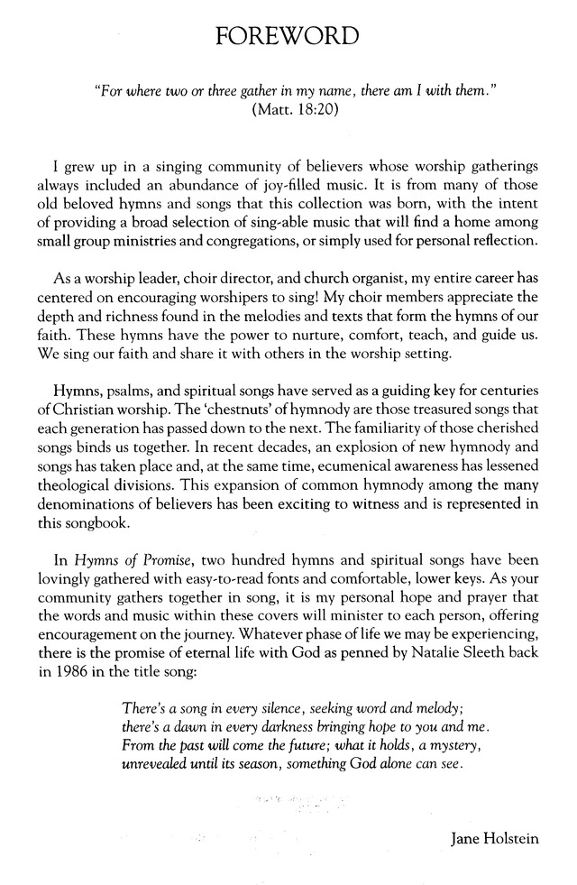 Hymns of Promise: a large print songbook page ii