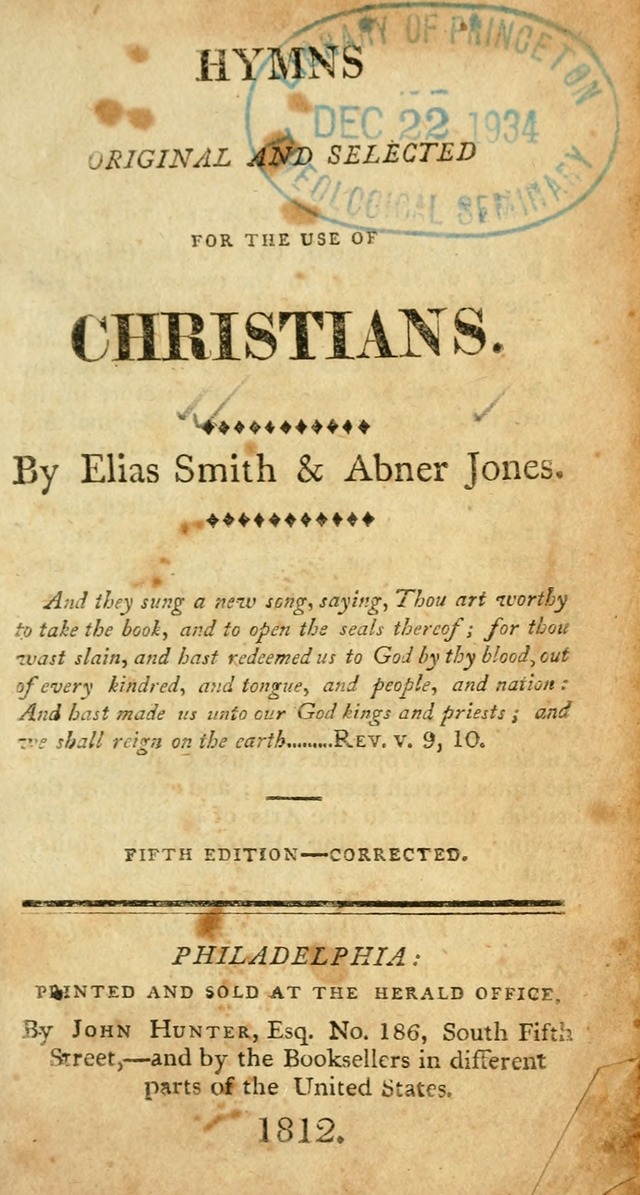 Hymns, Original and  Selected, for the Use of Christians. (5th ed. corr.) page 1