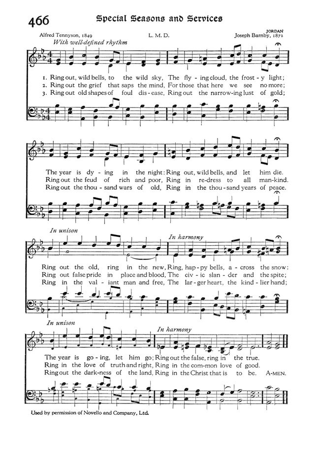 The Hymnal 466. Ring out, wild bells, to the wild sky | Hymnary.org