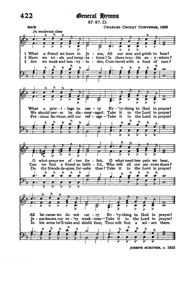 The Hymnal of the Protestant Episcopal Church in the United States of  America 1940 422. What a friend we have in Jesus | Hymnary.org
