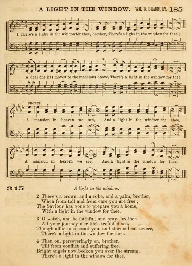 Hallowed Songs: a collection of the most popular hymns and tunes, both old, and new, designed for prayer and social meetings, revivals, family worship, and Sabbath schools page 185