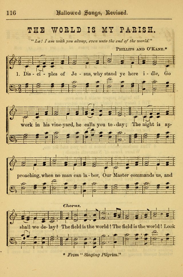 Hallowed Songs: for prayer and social meetings, containing hymns and tunes, carefully selected from all sources, both old and new, and are of the most spiritual..(Newly Revised) page 116