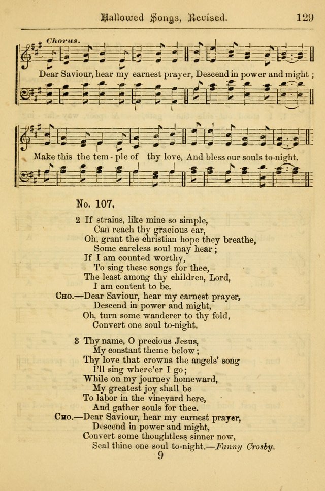 Hallowed Songs: for prayer and social meetings, containing hymns and tunes, carefully selected from all sources, both old and new, and are of the most spiritual..(Newly Revised) page 129