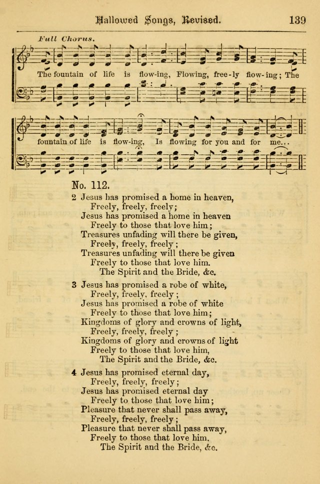 Hallowed Songs: for prayer and social meetings, containing hymns and tunes, carefully selected from all sources, both old and new, and are of the most spiritual..(Newly Revised) page 139