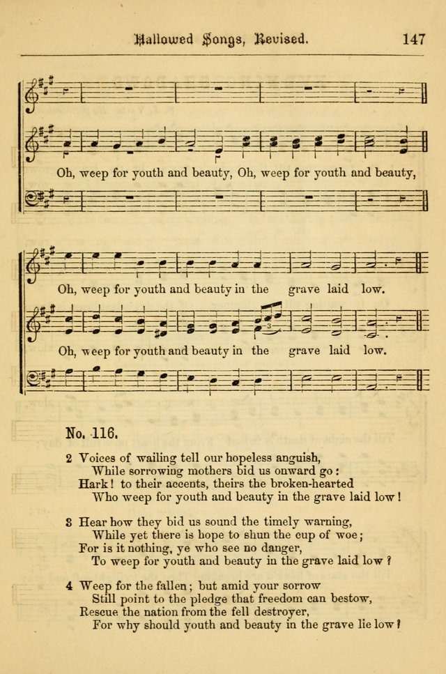 Hallowed Songs: for prayer and social meetings, containing hymns and tunes, carefully selected from all sources, both old and new, and are of the most spiritual..(Newly Revised) page 147
