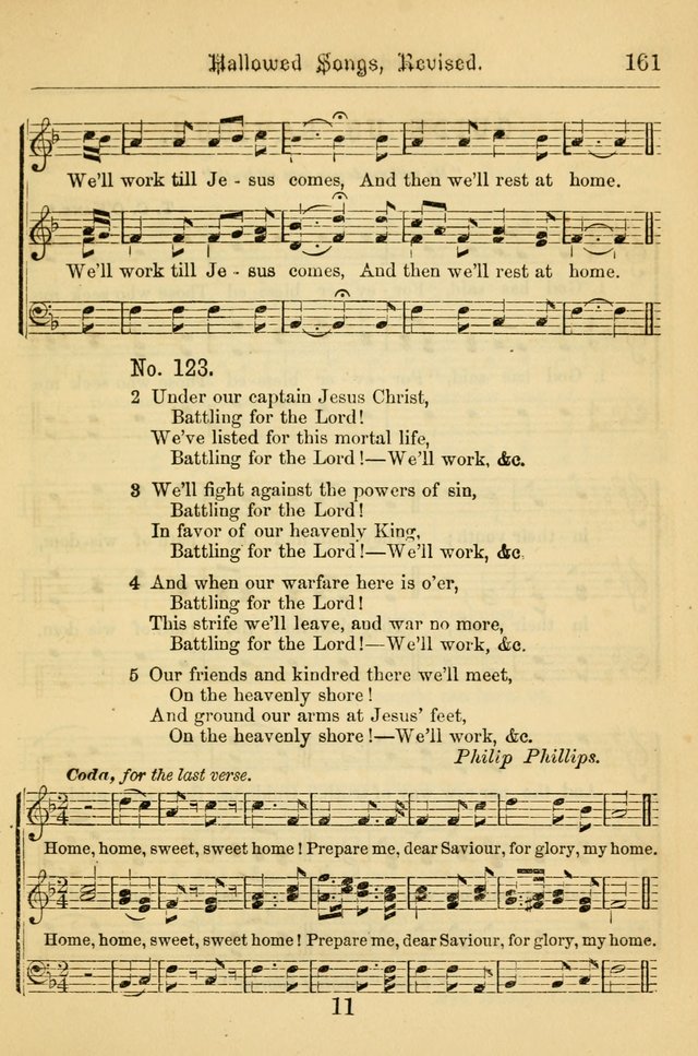 Hallowed Songs: for prayer and social meetings, containing hymns and tunes, carefully selected from all sources, both old and new, and are of the most spiritual..(Newly Revised) page 161