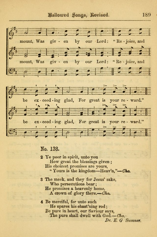 Hallowed Songs: for prayer and social meetings, containing hymns and tunes, carefully selected from all sources, both old and new, and are of the most spiritual..(Newly Revised) page 189