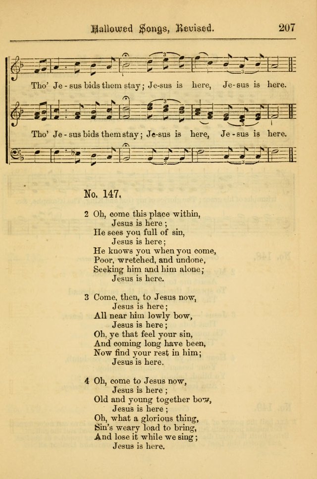 Hallowed Songs: for prayer and social meetings, containing hymns and tunes, carefully selected from all sources, both old and new, and are of the most spiritual..(Newly Revised) page 207