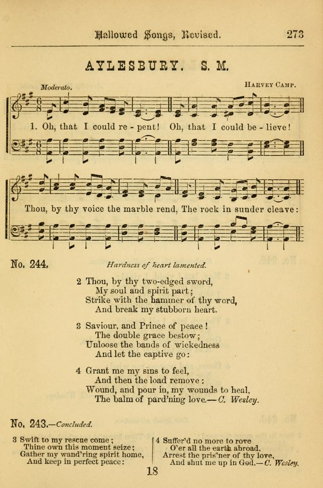 Hallowed Songs: for prayer and social meetings, containing hymns and tunes, carefully selected from all sources, both old and new, and are of the most spiritual..(Newly Revised) page 273
