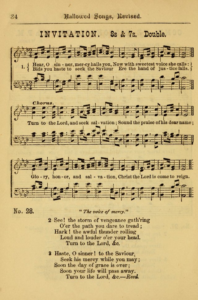 Hallowed Songs: for prayer and social meetings, containing hymns and tunes, carefully selected from all sources, both old and new, and are of the most spiritual..(Newly Revised) page 34